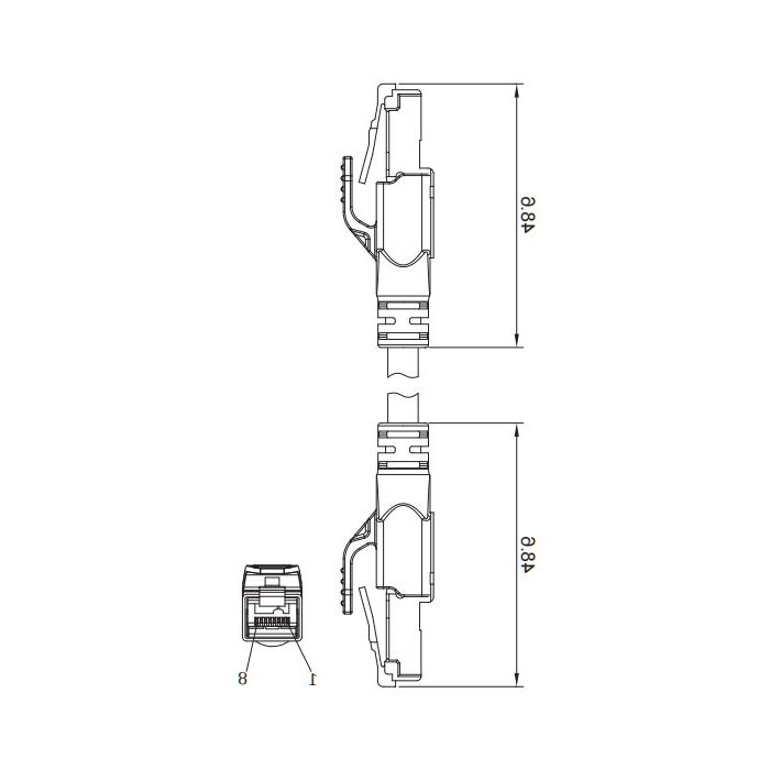 rj - 45公/ rj - 45公，双端预铸PVC非软电缆，带屏蔽，蓝护套，以太网电缆.6a 10Gbps, 0C4483-XXX