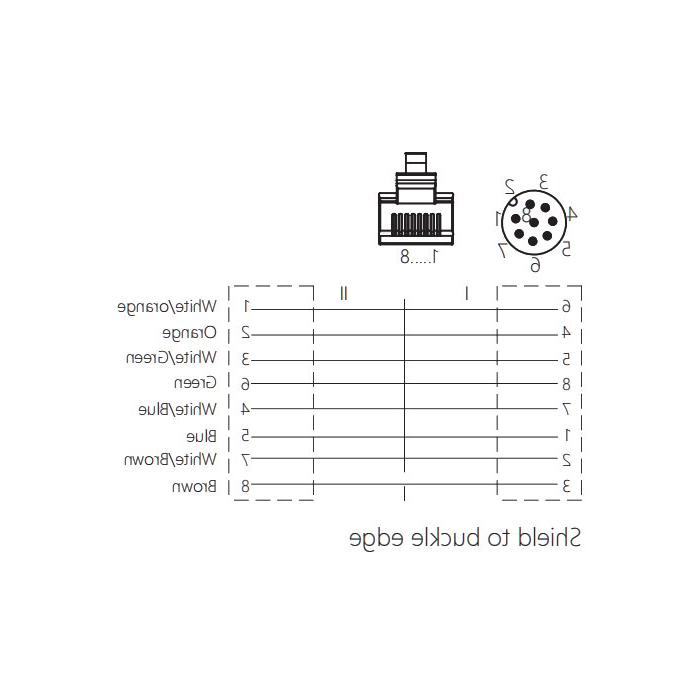 M12 8Pin直公/ rj - 45公-双端预制PVC非软电缆，带屏蔽，茶绿护套，以太网Cat.[e] . 0C4463-XXX