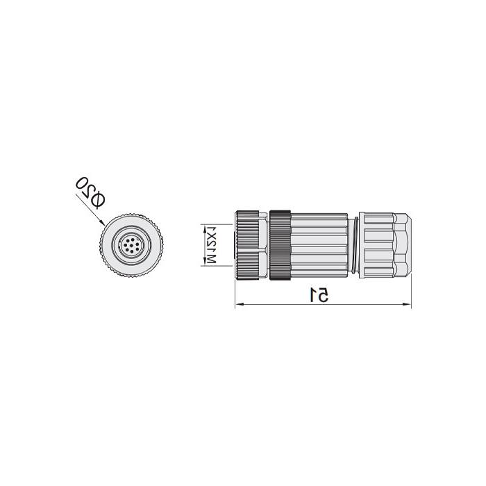 M12 8Pin, female straight, screw connection, 64F361 